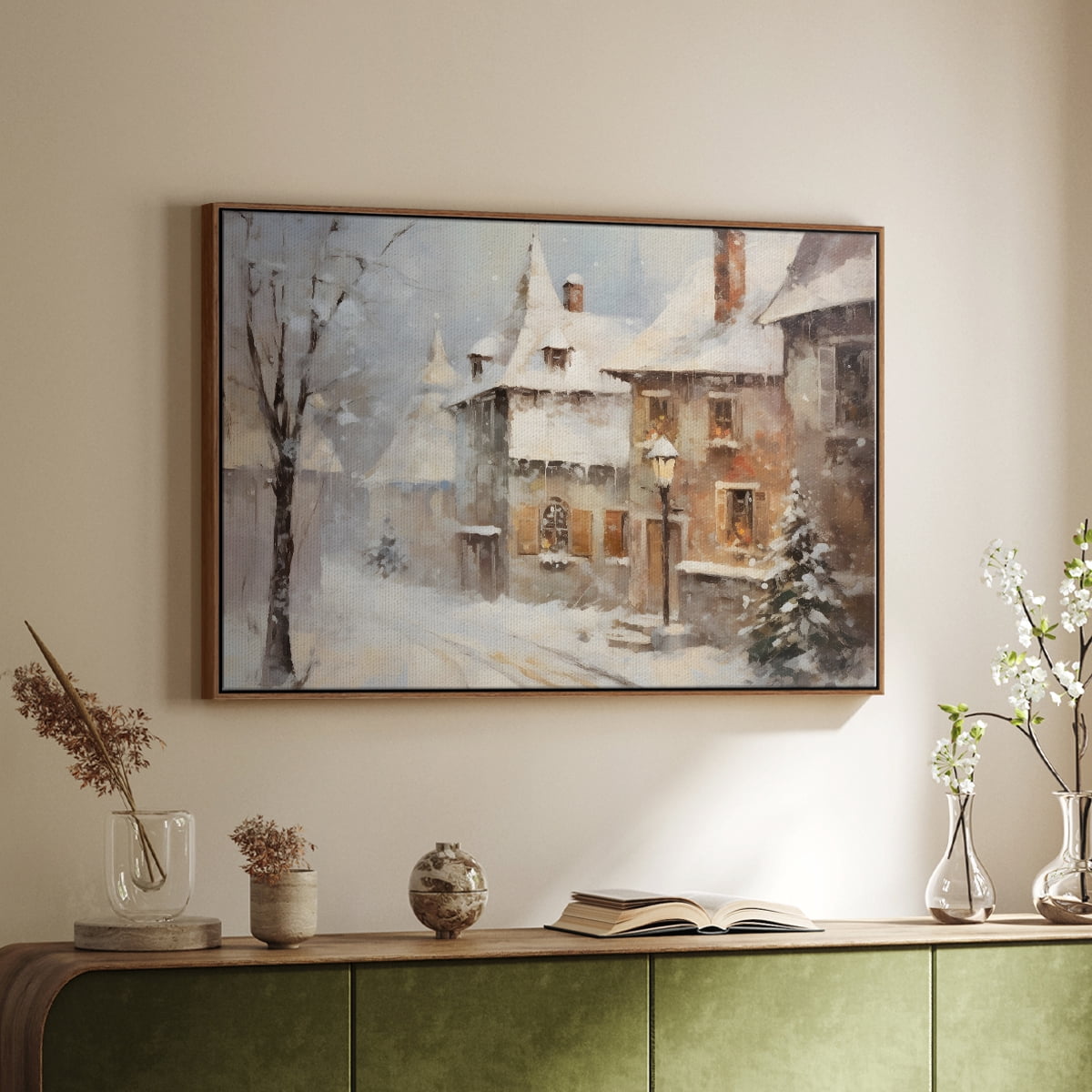 Vintage Landscape-CCXX By Wexford Home Framed in Walnut Wood Gallery Wrapped Canvas 17 in. x 25 in.