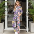 thumbnail image 3 of SCRAWLGOD Easter Egg Floral Leaf Print Violet Women's 2 Piece Outfits Long Sleeve Pullover Loose Fit Sweatshirt Wide Leg Pants with Pockets Turtleneck Sweatsuit Loungewear Set, XS, 3 of 7