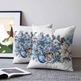 thumbnail image 2 of Pillow Covers 20x20 Set of 2, Blue Christmas Poinsettia Throw Pillow Covers Decorative Couch Cushion Cover, Xmas Botanical Balls Snowflake Microfiber Soft Pillowcases for Bedroom Living Room Sofa, 2 of 9