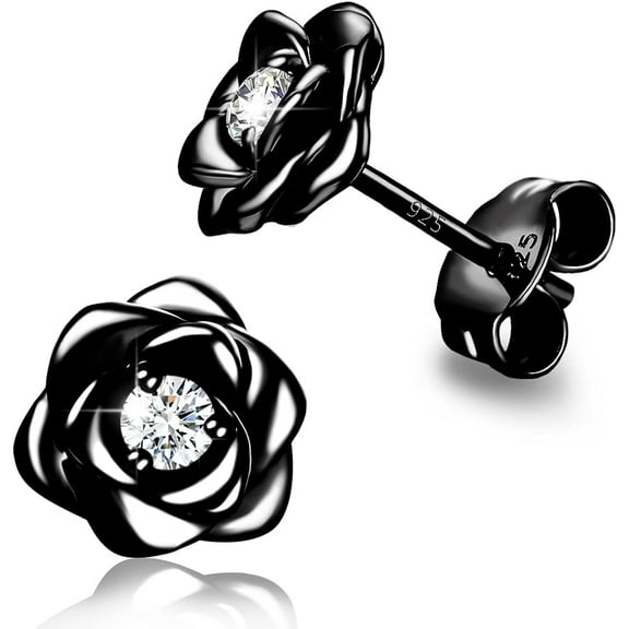 Gold Plated Sterling Silver Rose Flower Earring Studs, Hypoallergenic & Nickel Free Earrings for Women