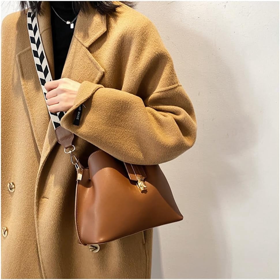 Leather Bucket Bags and Purses for Women Hobo Crossbody Bucket Handbag with Guitar Strap Casual Hobo Shoulder Bag