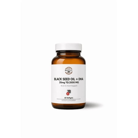 2000 mg Black Seed Oil + DHA Softgels 5% TQ – 350 mg Algal DHA Omega 3-6-9 Brain Heart Immune Support – 60 Count