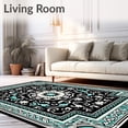 thumbnail image 2 of ODIKA 4'x6' Machine Washable Non-Slip Area Rug, Floral Medallion Scrollwork Motif with Intricate Baroque Accents High Traffic Rug, Black, 563979, 2 of 7
