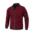 thumbnail image 4 of GrmtClth Windbreaker for Men Slim Fit Zip Bomber Outerwear Contrast Rib Trim Spring Fall Outdoor Walking Casual Coat Wine S, 4 of 5