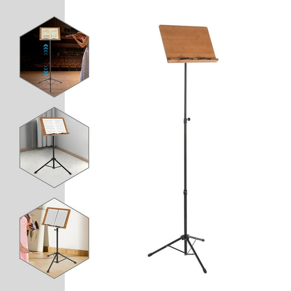 Adjustable Angle & Height Portable Bamboo Metal Sheet Music Stand 70-190cm, Professional Floor Standing Music Stand Music Shelf