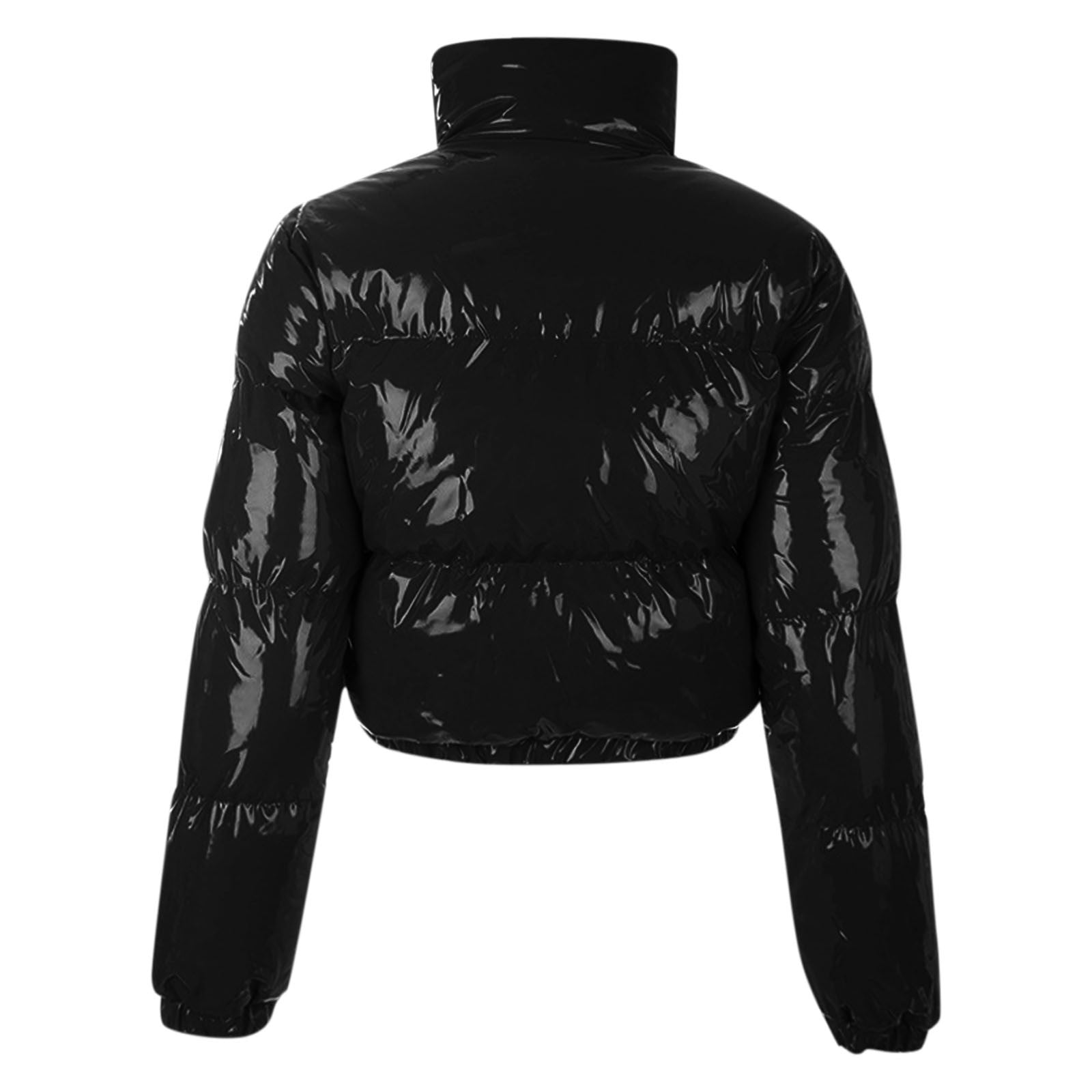 SeekMe Women's Puffer Jacket Glossy Cropped Winter Stand Collar Quilted  Down Bubble Coat(1308-Black-S-FY) at  Women's Coats Shop