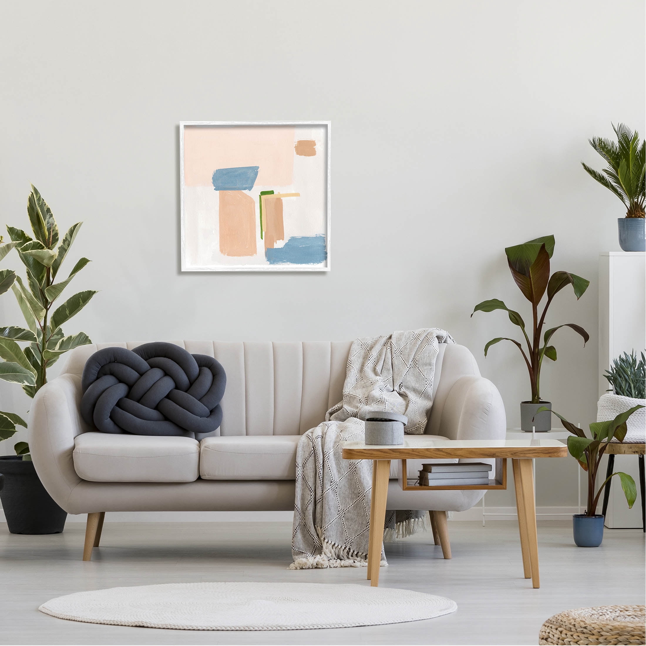 Pastel Geometric Square Shapes Abstract Painting White Framed Art Print Wall Art
