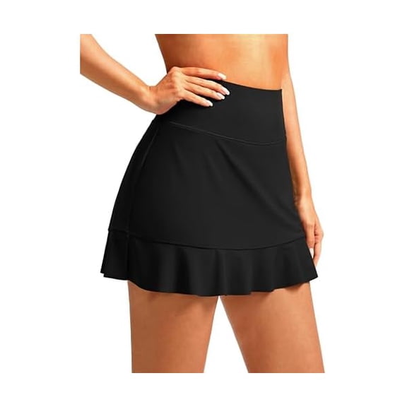 Women's Swim Skirt with Pocket High Waisted Ruffle Tummy Control Tankini Swimsuit Bathing Suit Bottoms