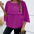 thumbnail image 6 of ZHENHONG T Shirts for Women,Fashion Solid Boat Neck Half Sleeve Chiffon Shirt Loose Elegant Batwing Sleeve Blouse,Purple Women Blouses, 6 of 9