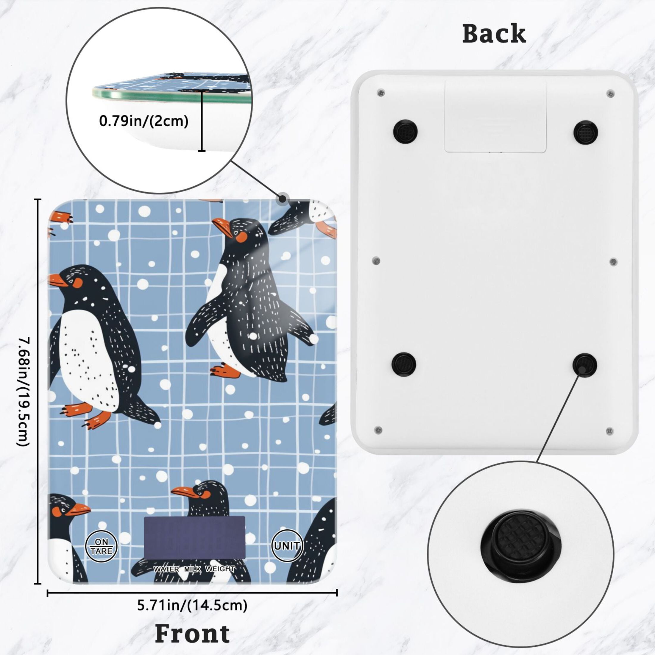 Penguins Grids Food Scale Digital Kitchen Scale Waterproof Tempered Glass Tare Function 11 lb for Baking Cooking Meal Prep