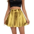 thumbnail image 6 of XVJRHAK Summer Skirt Women's Solid Shiny Flared Pleated Mini Skirt Costume Party Skirt (Gold,L), 6 of 8