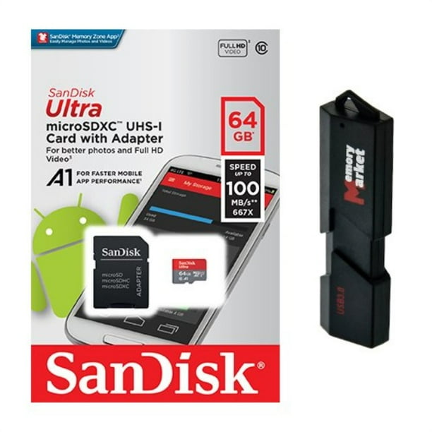 Sandisk Ultra A1 64gb Microsd Xc Class 10 Uhs 1 Mobile Memory Card For Samsung Galaxy S8 S8 Plus With Usb 3 0 Memorymarket Dual Slot Microsd Sd Memory Card Reader Walmart Com