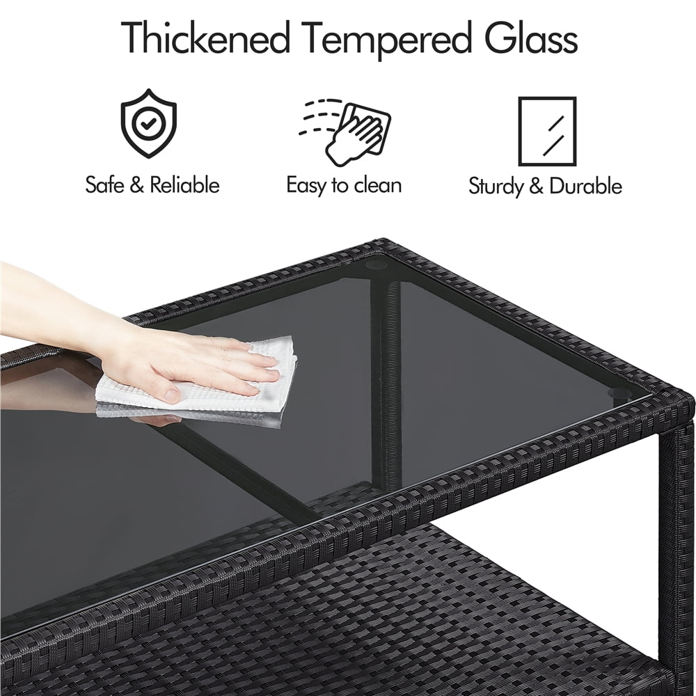 Yaheetech 2-Layer Outdoor Wicker Coffee Table with Tempered Glass Top, Gray