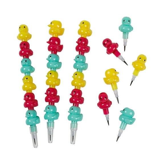 5 1/4" Lucky Duck Multicolor Plastic Stacking Point Pencils - 12 Pieces