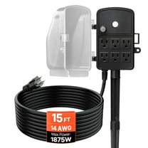 VEVOR Outdoor Power Stake, 15 FT Extension Cord, Outdoor Power Strip Weatherproof with Cover and Overload Protection, 6 Outlets, 15A/1875W, Waterproof Multi-Outlet Yard Stake for Christmas Lights