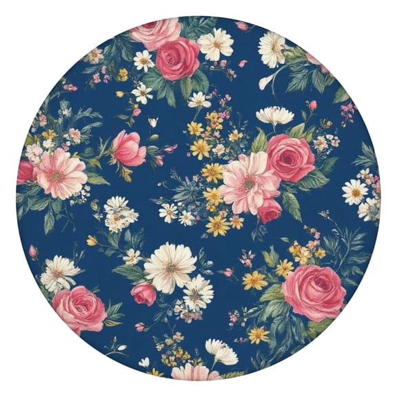 Pioneer Flower Floral Print Pattern Round Fitted Tablecloth with Elastic Edge,Dining Table Cover Waterproof,Outdoor Round Tablecloth for Camping,Dining,Indoor and Outdoor