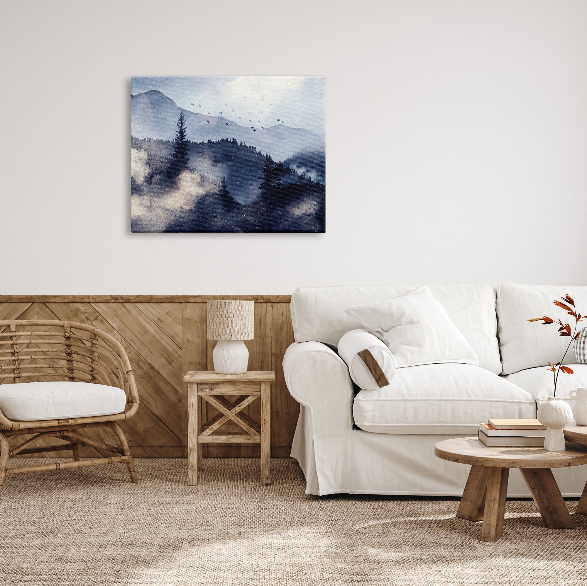 Stupell Industries Mountain Landscape Watercolor Nature Painting Gallery Wrapped Canvas Print Wall Art, 40 x 30