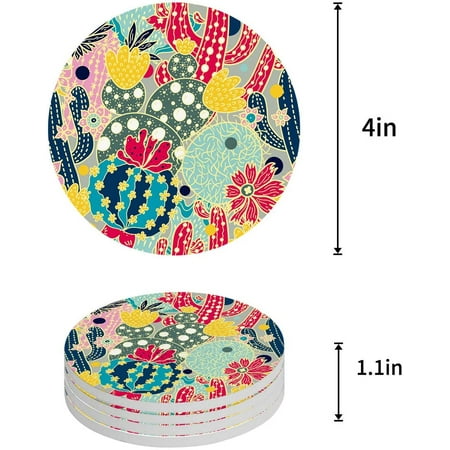 

KXMDXA Cactus Set of 8 Round Coaster for Drinks Absorbent Ceramic Stone Coasters Cup Mat with Cork Base for Home Kitchen Room Coffee Table Bar Decor