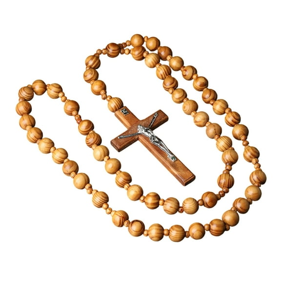 Large Spiritual Rosary Beads Chain Wall Hanging Wood Crosses Catholic Decors