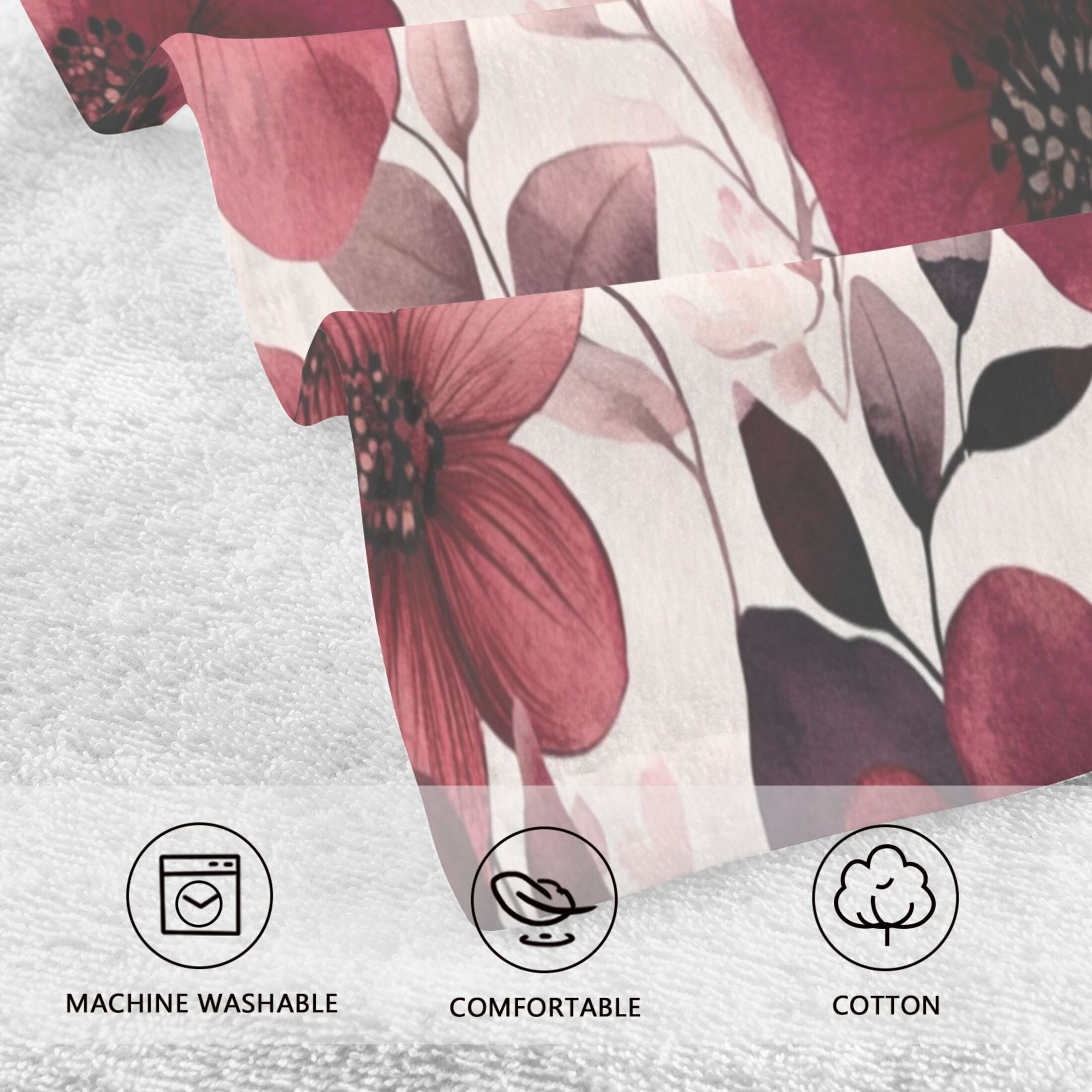 Cotton Towel Two-Piece 16x28 Inch One Sizex2 Face Towel Set Towel Set Cotton Hand Bath Towel Bathroom Beach Maroon Flowers