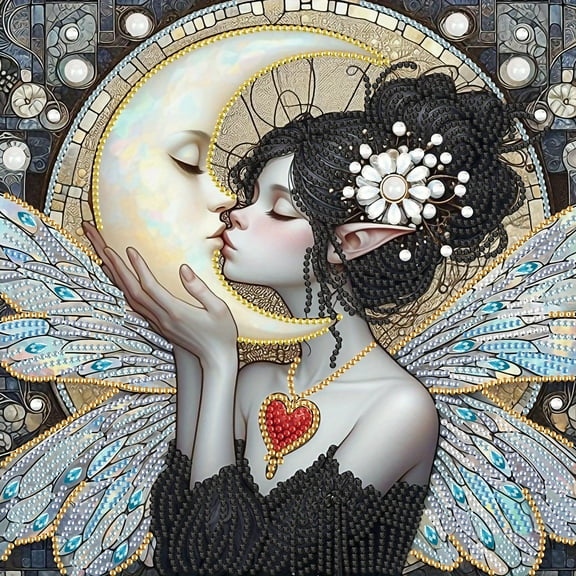 5D DIY diamond art painting kit, lady genie moon special shape diamond canvas, namely can decompression relaxation and can be used for home wall decoration