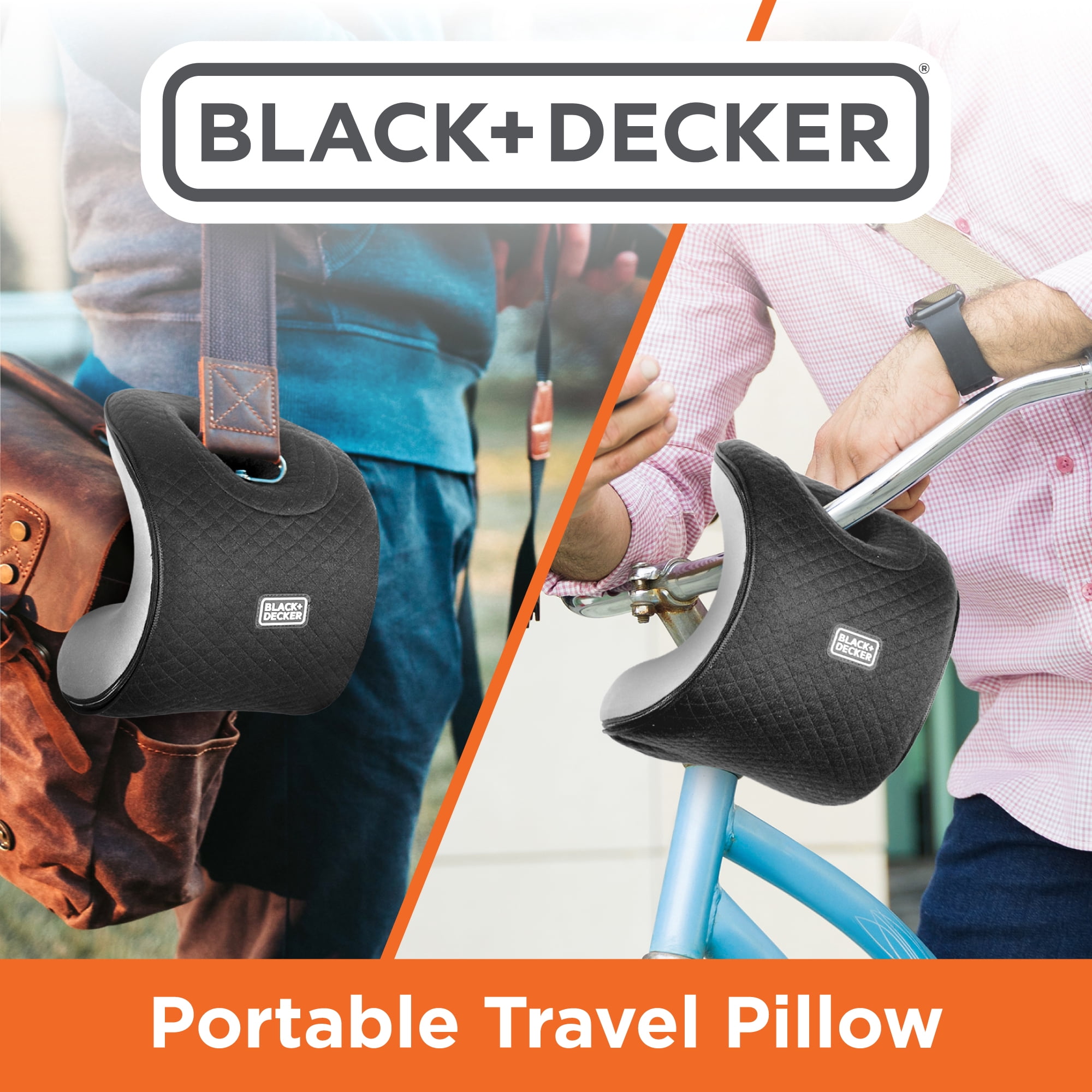 BLACK+DECKER Quilted Knit Nap and Cervical Neck Pillow, Memory Foam Travel Pillow, Black