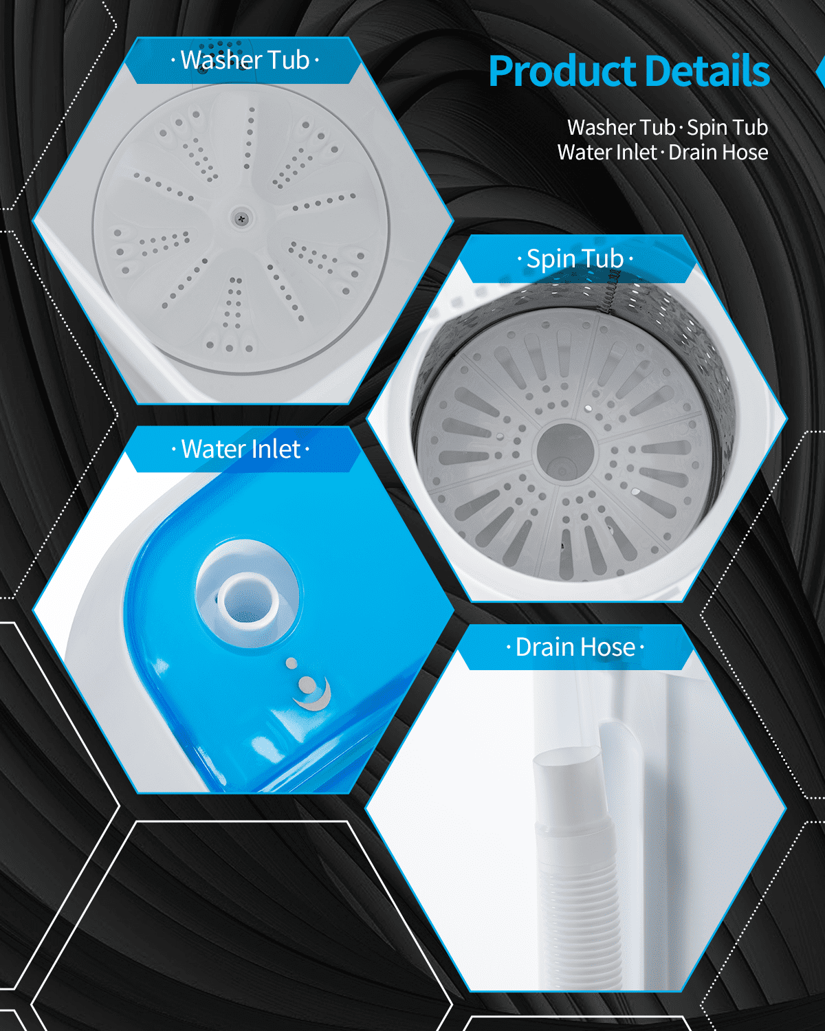 TABU 16.5lbs Portable Washing Machine, Electric Twin Tub Wash&Spin Combo,Semi-Automatic Washer,White&Blue