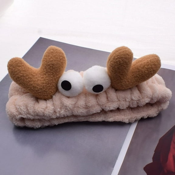 TEHAUX Women's Antler Headband for Face Washing, Spa, Makeup, Plush Material, Assorted Colors, 2 Pieces