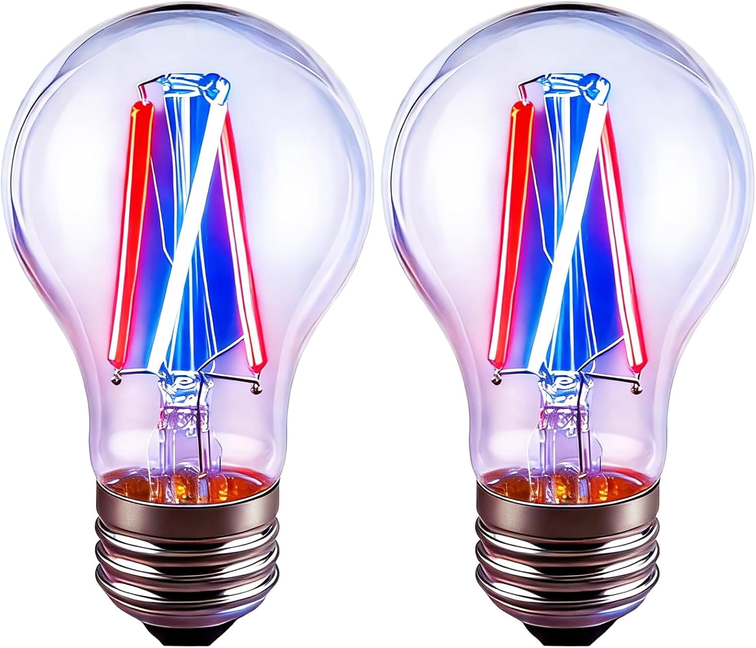 FEFEFW-3 Color Temperature LED Bulb E26 Medium Base, Red and Blue Color Changing Light Bulb 3CCT A19 LED 6W Clear Glass, Not Dimmable, 2 Pack