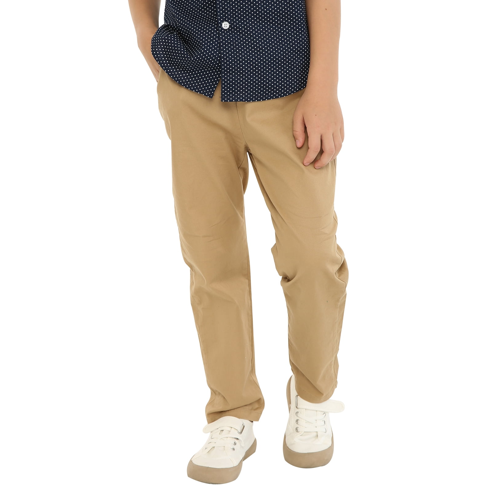 LittleSpring Black Pants Kids School Uniform Pants for Boys Casual Chinos with Elastic Waist Size 12