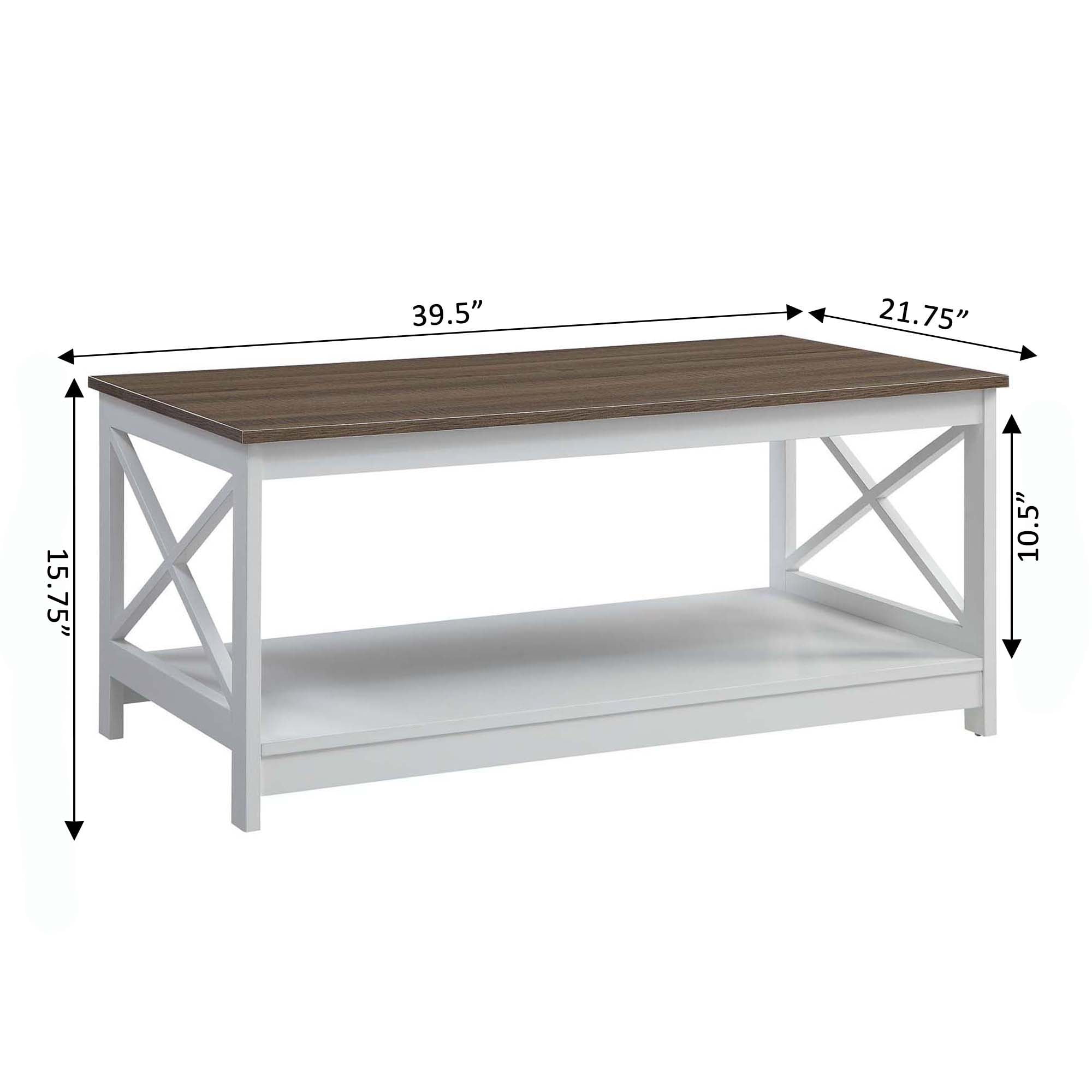 Convenience Concepts Oxford Coffee Table with Shelf, Driftwood/White