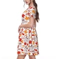 thumbnail image 2 of Sikiie Hello Autumn Maple Leaf Print Women's Short-sleeved Dress, Round Neck Slim Knee-length Dress, Summer Clothing Suitable for Daily Leisure and Vacation, 2 of 6