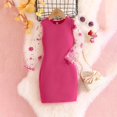 thumbnail image 2 of Odeerbi Kids Girls Tulle Patchwork Long Sleeve Bodycorn Dress Sweater Dress Fall Winter Knitted Cotton Dress Kids Printed Dress Knitted Long Skirt Kids Clothes Hot Pink, 2 of 4