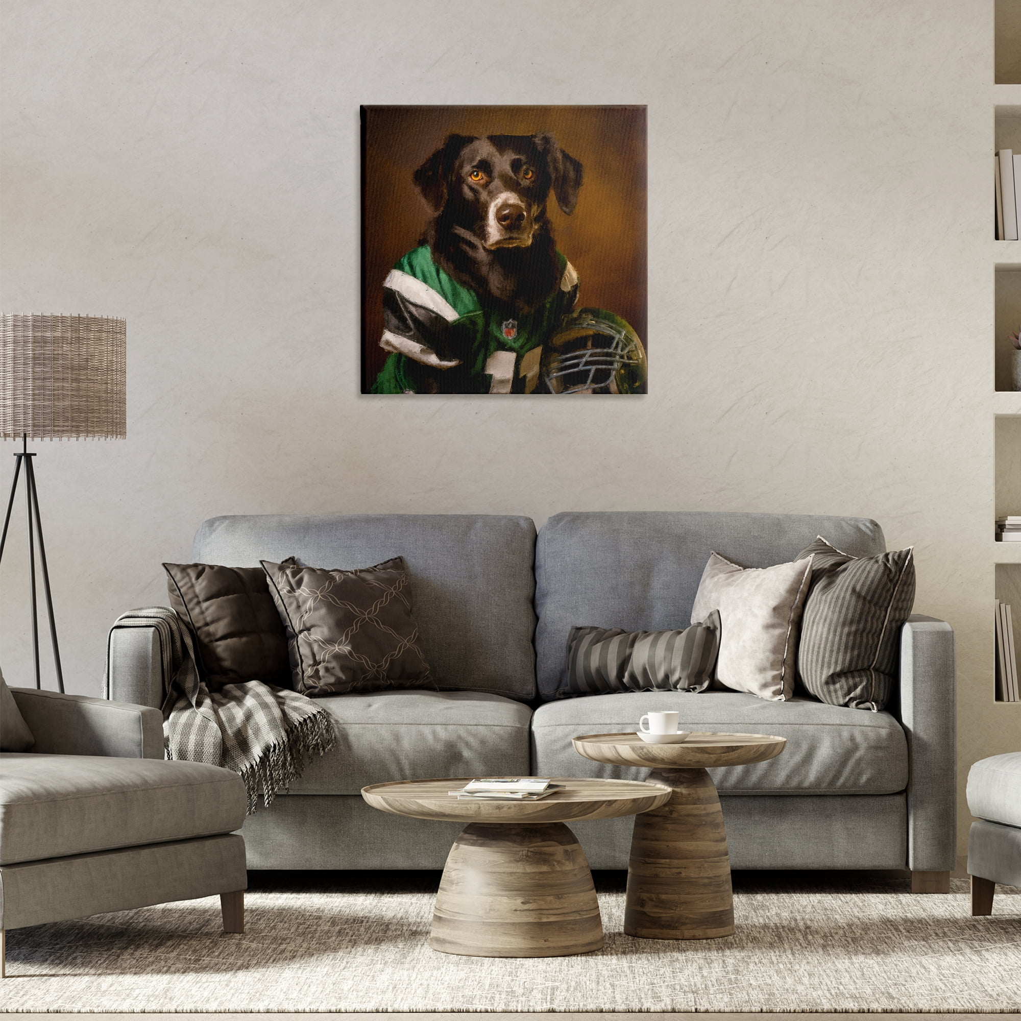Stupell Industries Football Star Dog Animals Painting Wrapped Canvas Art Print Wall Art, 24 x 24