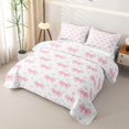 thumbnail image 3 of Manfei Pink Princess Bowknot Twin Quilt Set,Pink Cute Loves Pattern Twin Coverlet Set,3pcs,1 Bedspread and 1 Pillowcase, 3 of 7