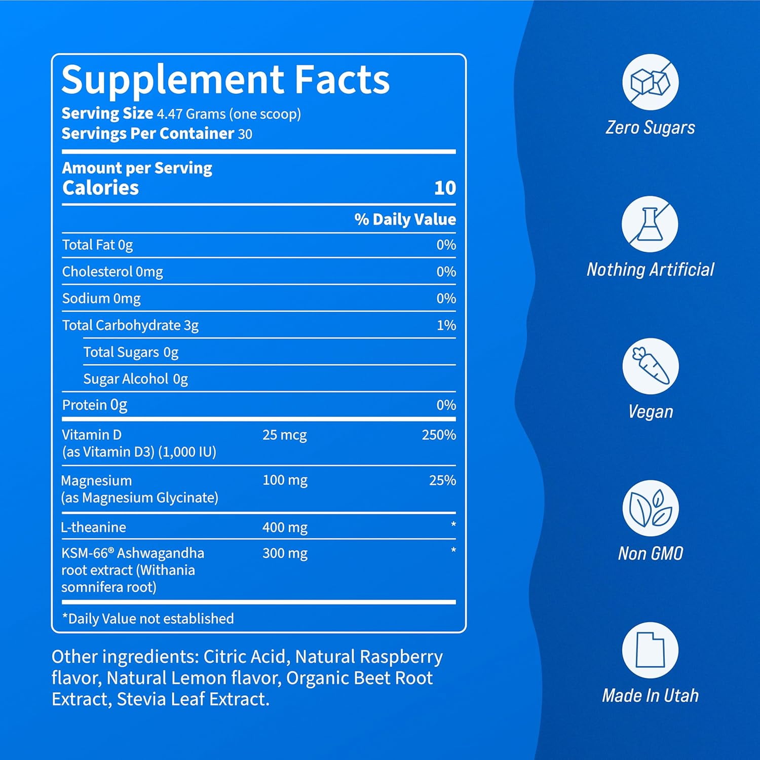 Nello Supercalm Drink Mix - Ashwagandha KSM 66, Magnesium Glycinate, L-Theanine, Vitamin D3 - Ashwagandha Root Extract, Magnesium L-Theanine Supplement - Focus Support (30 Servings)