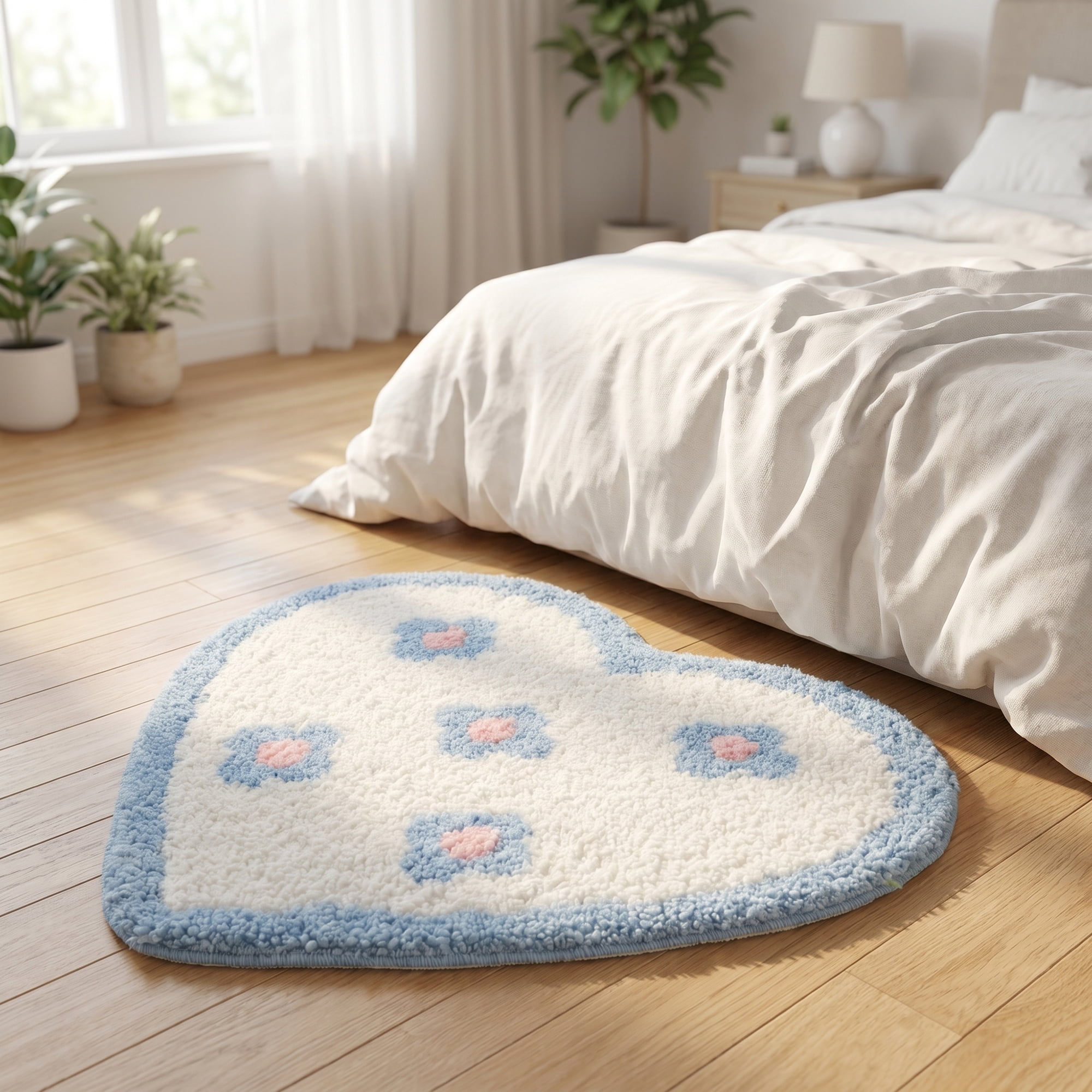 Unique Bargains Small Heart Rug Non-Slip Soft Shaggy Faux Fur Area Rug 19" x 16" Blue