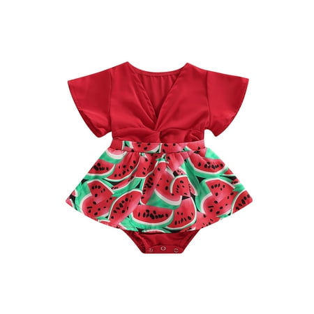 

Sunisery Sister Matching Summer Toddler Baby Girls Watermelon Print V-Neck Short Sleeve Clothes Red Romper 12-18 Months