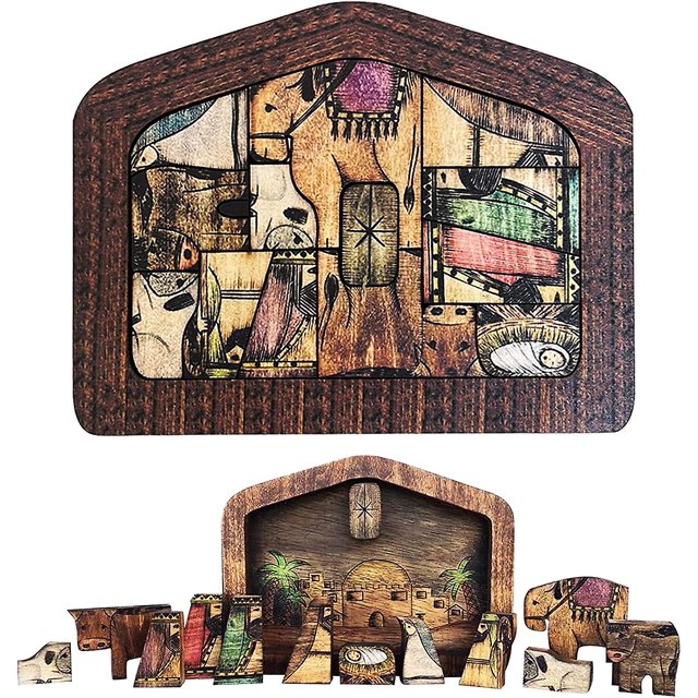 Estatua de madera del rompecabezas de Jesús, rompecabezas de la Natividad con diseño de madera quemada, rompecabezas de Jesús, conjunto de la Natividad, juego de rompecabezas para adultos y niños