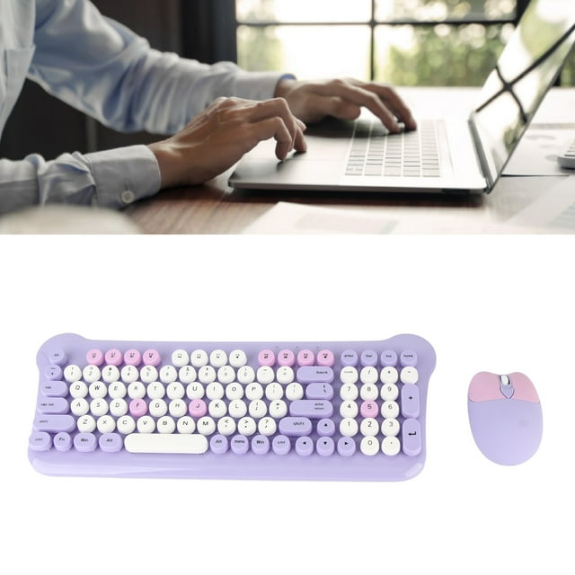 Keyboard and Mouse Combo, Cute Mixed Color Keyboard Mouse Set, 2.4Ghz 98 Keys Ergonomic Keyboard with Auto Sleeping, Silent Computer Mouse for Win 98 7 8 10 11 PC Laptop