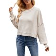 thumbnail image 2 of RXIRUCGD Chandail Décontracté pour Femmes Col Rond Ample Manches Longues, Blanc, Taille : S, 2 of 6