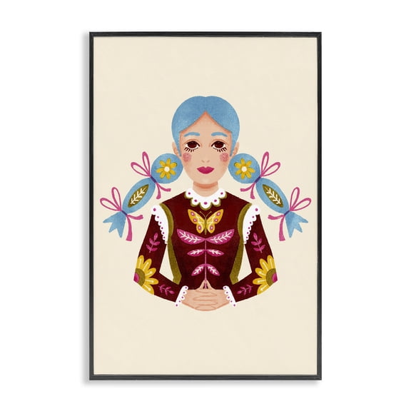 Stupell Industries Eclectic Blue Haired Girl Portrait Black Framed Giclee Art, 12 x 18, by Hannah Moren