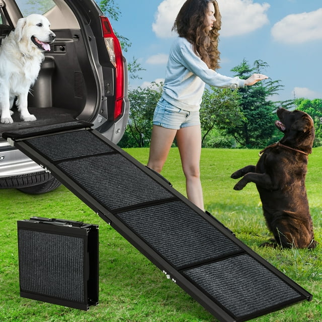 Garvee Foldable Dog Ramp for Cars & Trucks, Quad-Fold Non-Slip Pet Ramp for Large Dogs & Seniors, Safe Easy Access