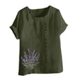 thumbnail image 5 of Womens Tops Plus Size, Xunlbb Women Casual And Linen Round-Neck Top Printed Short Sleeve Button T-shirt Blouse ,Women's Tops for Workout/Running/Hawaiian Beach Vacation Army Green, 5 of 5