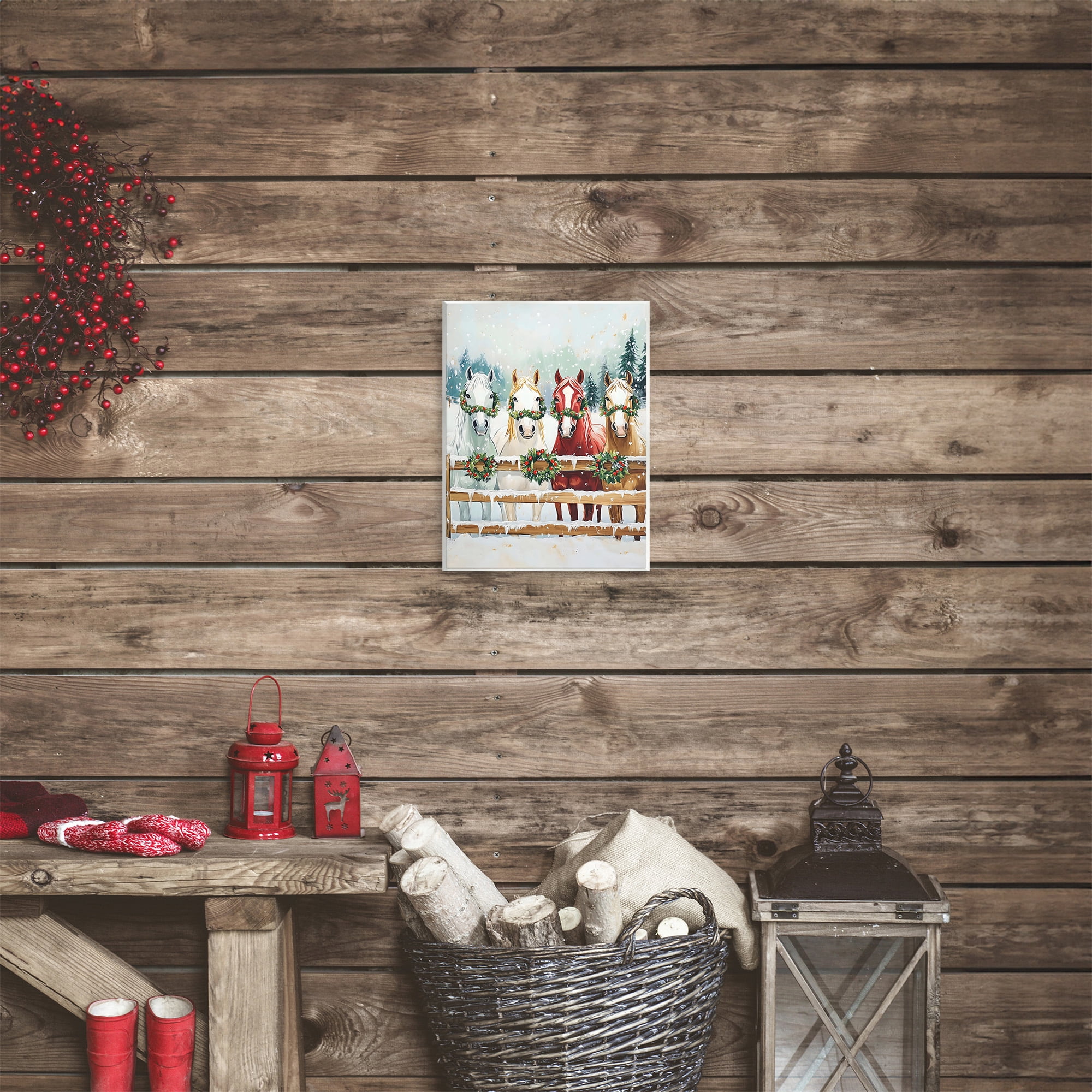 Stupell Industries Christmas Horses with Holly Wreaths Wall Plaque Art, design by The Prints Vibe
