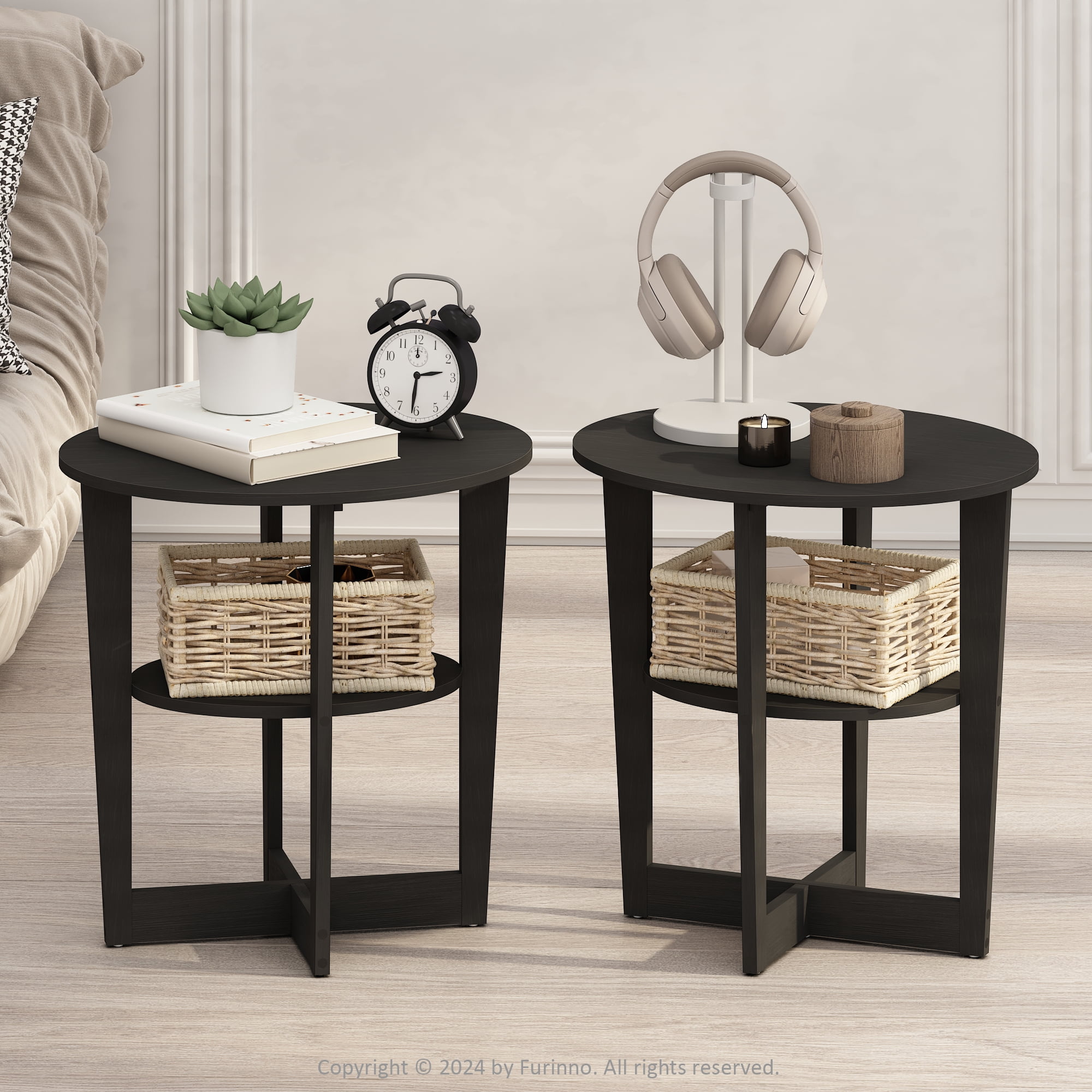 Furinno, End Table, 2-Pack, Espresso and Black, Sturdy, Assembly Furinno, End Table, 2-Pack, Espresso and Black, Sturdy, Assembly