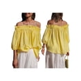 thumbnail image 2 of Michellecmm Fashion Women Ruffled Blouse Off-Shoulder Boat Neck Half Puffy Sleeves Loose Flowy Fit Leisure Tops, 2 of 9
