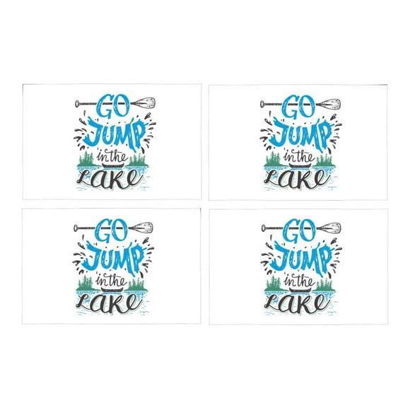 YUSDECOR Funny Summer Quote Go Jump in The Lake Canoe Fishing Theme Placemats Table Mats for Dining Room Kitchen Table Decoration 12x18 inch,Set of 4