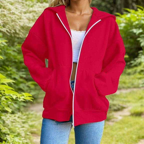 Women's Hoodie Red Zip Up Hoodie Womens Long Sleeve Pullover Hoodies for Women Cute Cloths XXXXL
