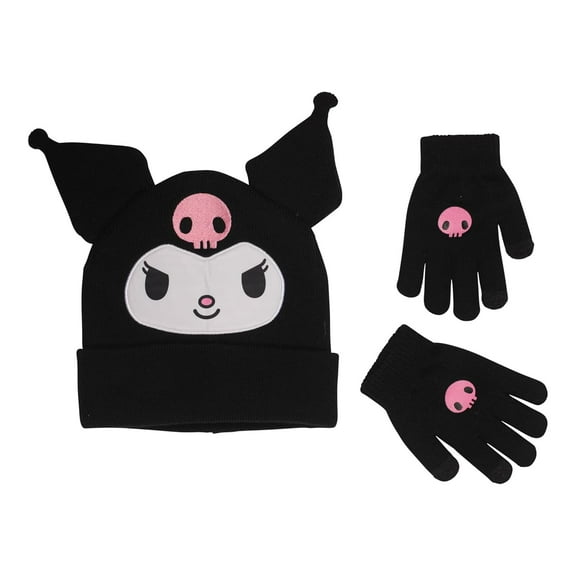 Kuromi Sanrio Kids girls Beanie hat and Gloves 2 piece set